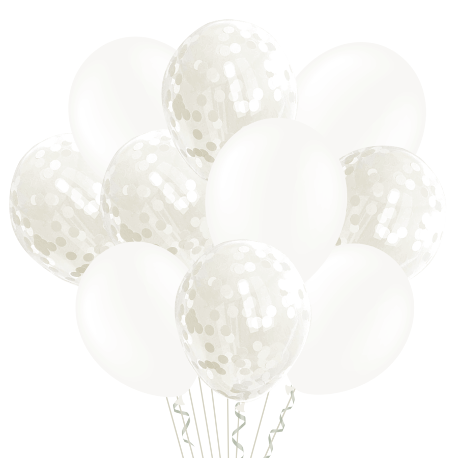 Balony 12 cali białe z konfetti 20szt