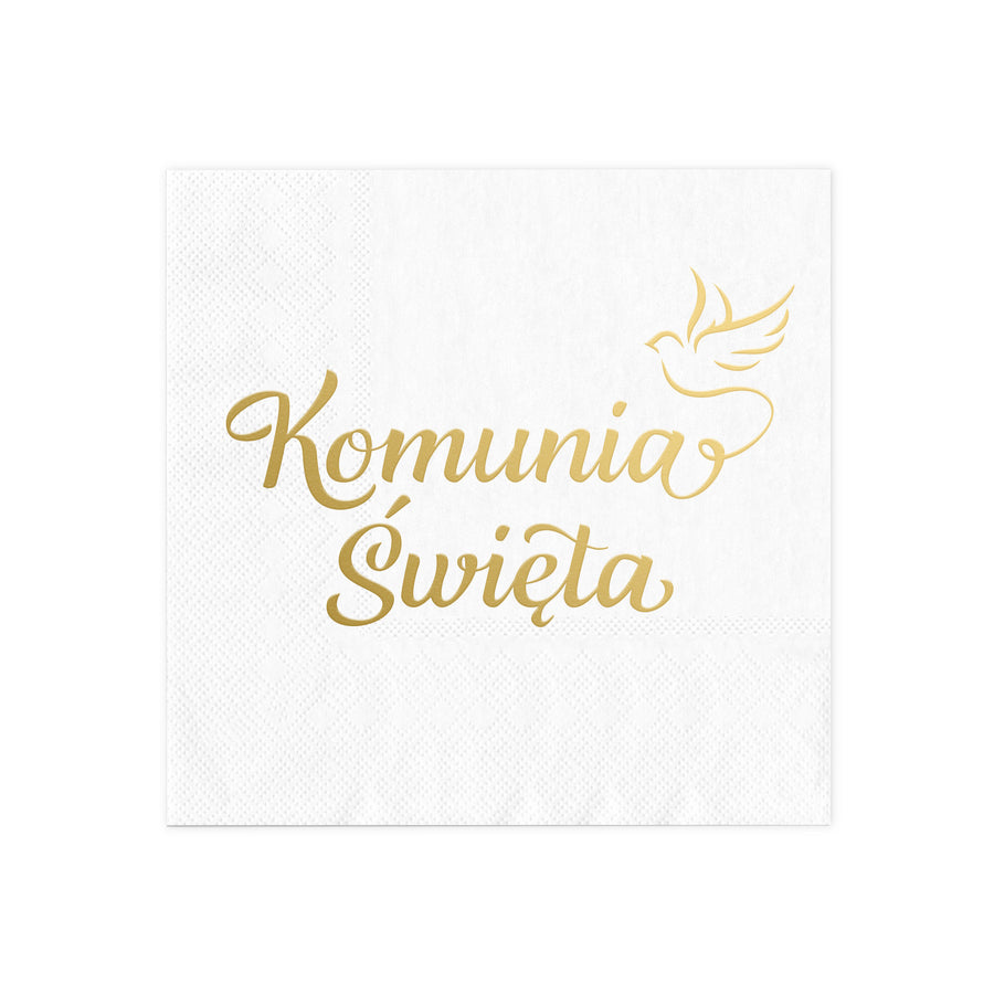 Serwetki białe Komunia Święta Gołąbek, 10 szt