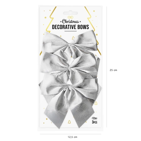 Świąteczne Kokardy Duże Srebrne, 3 szt.