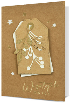 Kartka świąteczna Wesołych Świąt Jemioła kraft