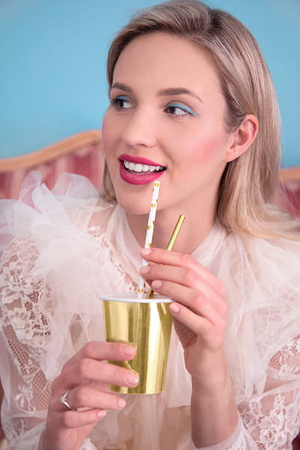 Słomki papierowe serca, złoty, 19.5 cm