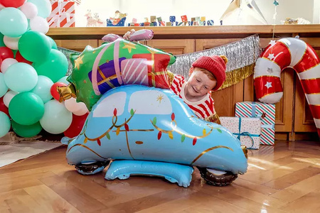 Stojący balon foliowy Świąteczne Autko, 102x107cm