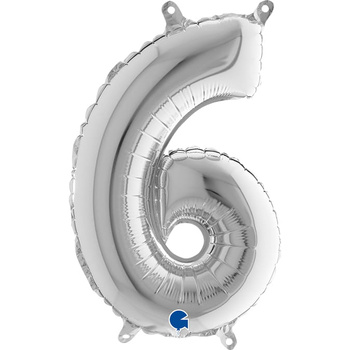 Balon Grabo cyfra 6 srebro 66cm
