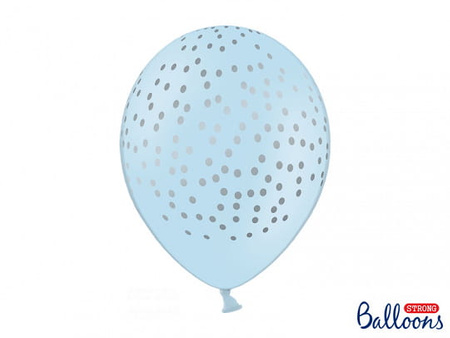 Balon pastelowy błękitny w srebrne kropki 30 cm, 6szt