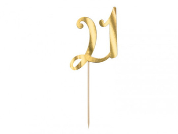 Topper na tort "21", złoty, 20.5cm