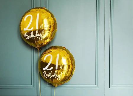 Balon foliowy 21th Birthday, złoty, 45cm