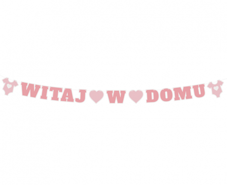Girlanda papierowa Witaj w domu różowa, 280cm