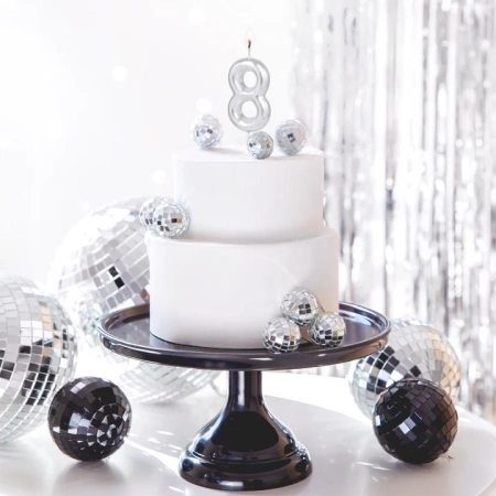 Świeczka srebrna połysk cyfra 8