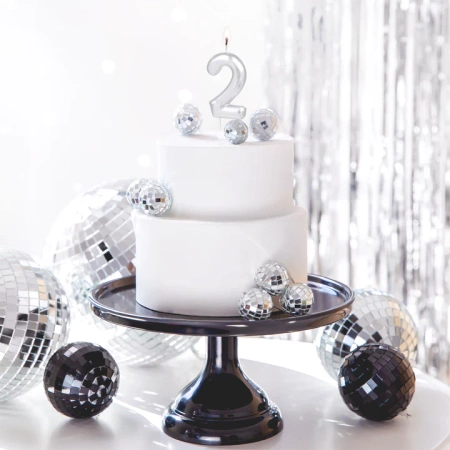 Świeczka srebrna połysk cyfra 2