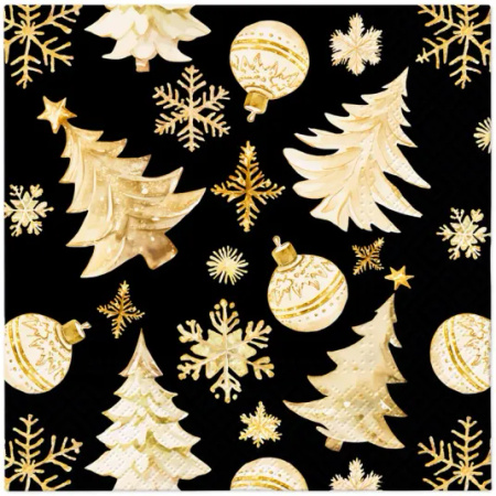 Serwetki Golden Christmas Tress Black 20 szt
