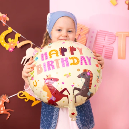 Balon foliowy Happy Birthday Koniki 45 cm