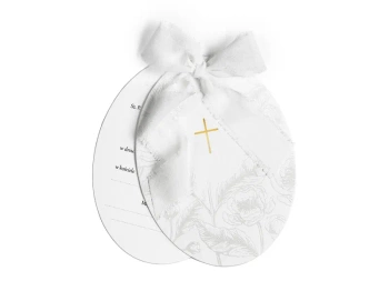 Zaproszenia komunijne Krzyż z gałązkami i kwiatami, białe, 10szt