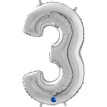 Balon Grabo cyfra 3 srebro 66cm