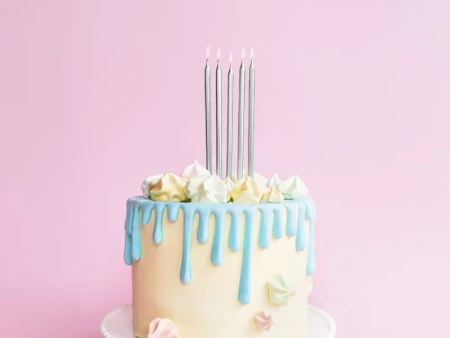 Świeczki urodzinowe gładkie, srebrny, 12,5cm