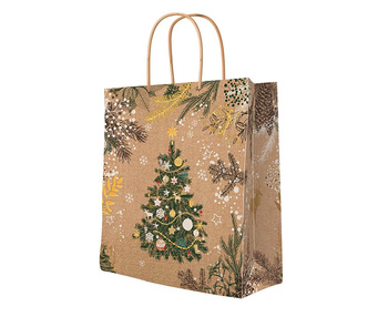 Torebka na prezenty kraft vintage choinka, 20x25cm