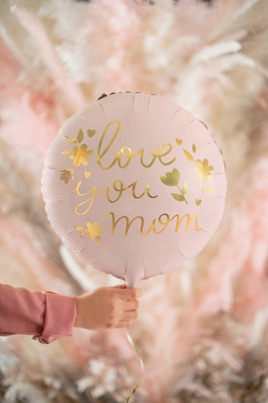Balon foliowy Love you mom, 35 cm, różowy