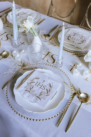 Serwetki Komunijne IHS, 33x33 cm, złoty