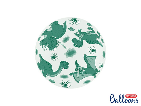 Balon 30cm, Dinozaury, Pastelowy Biały z nadrukiem