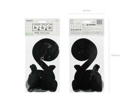 Świderki na 40 urodziny z kokardkami, 50cm, czarne