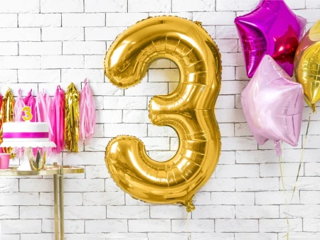 Balon foliowy Cyfra ''3'', 86cm, metalizowany złoty