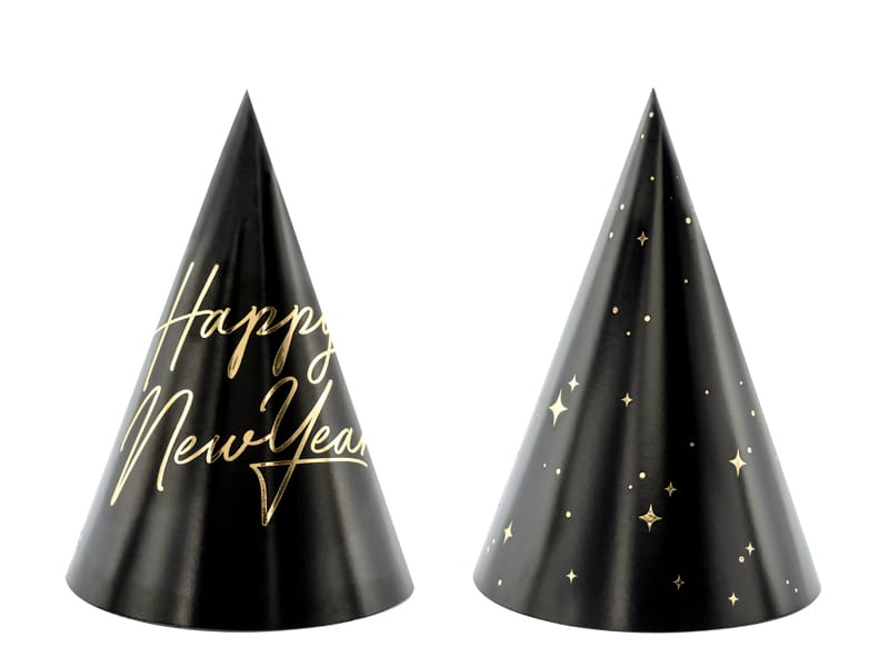 Czapeczki Happy New Year czarne 6 szt CPP27