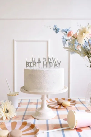 Świeczki urodzinowe Happy Birthday, 2.5 cm, srebrny