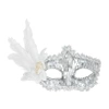 Maska karnawałowa z piórami srebrna 18x22cm