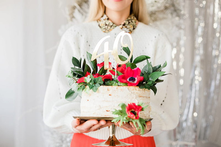 Topper na tort "40", złoty, 20.5cm