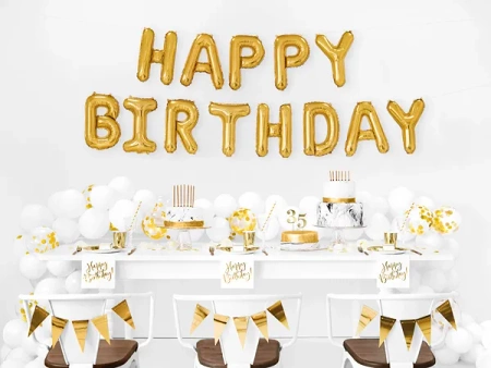 Balon foliowy Happy Birthday, 340x35cm, złoty