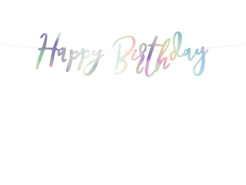 Baner Happy Birthday, opalizujący, 16,5x62cm