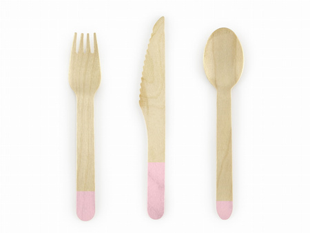 Sztućce drewniane - jasny róż 16 cm