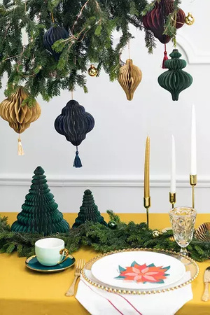 Bombka papierowa honeycomb Latarnia, granat, 13,2x15cm