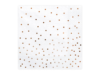 Serwetki białe w różowo złote kropki, 33 x 33 cm, 20 sztuk