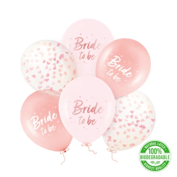 Balony biodegradowalne Bride to be rose gold z konfetti 30cm/6 szt.
