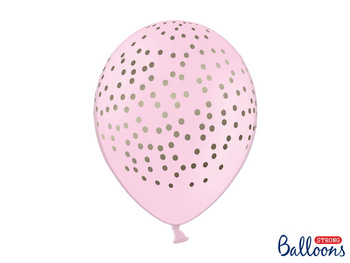 Balon pastelowy różowy w srebrne kropki 30 cm