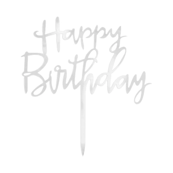 Topper happy birthday srebrny sztywny