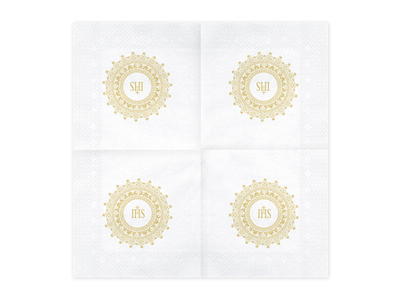 Serwetki Komunijne IHS, 33x33cm, złoty