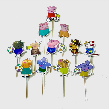 Pikery do dekoracji babeczek Świnka Peppa, 12 szt.