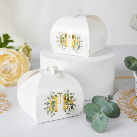 Pudełka na prezenty dla gości Komunia Święta IHS, 6 szt