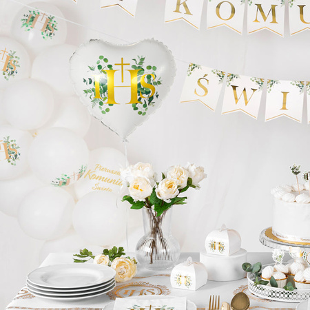 Balony 30 cm Komunia Święta Eukaliptus 6szt