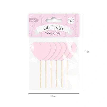 Toppery na tort serca różowe 6szt.