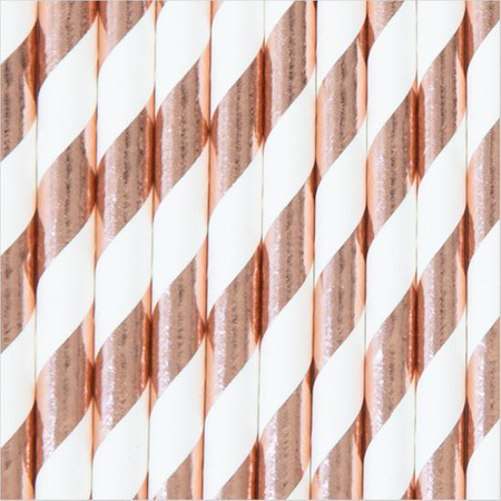 Słomki papierowe paski różowe złoto 10szt