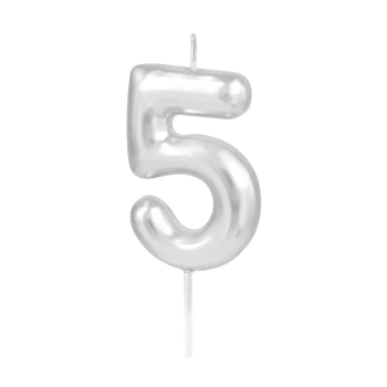 Świeczka srebrna połysk cyfra 5