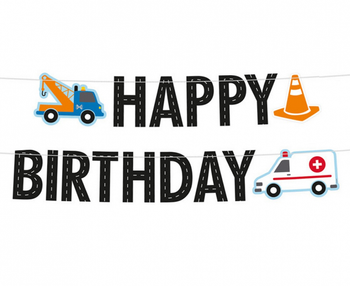 Girlanda papierowa Happy Birthday On The Road, 180x15 cm