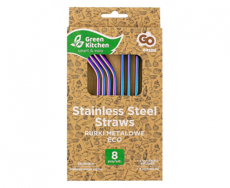 Rurki metalowe, tęczowe, 4 proste, 4 zagięte i 2 szczoteczki