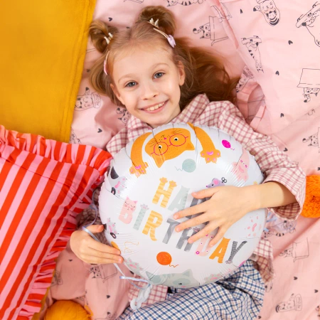 Balon foliowy Happy Birthday Kotki 45cm