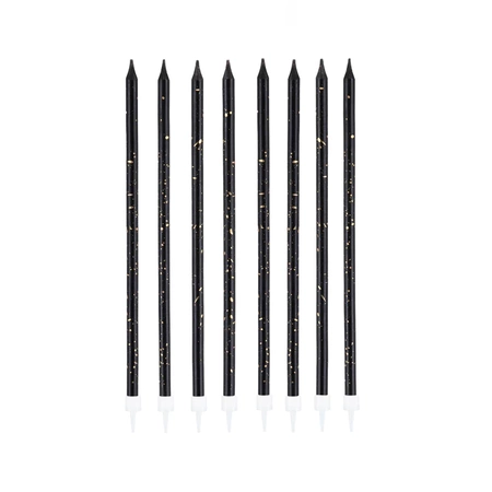 Świeczki urodzinowe czarno-złote długie 8szt.