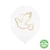 Balon komunijny biodegradowalny Gołąb biało-złoty 30 cm