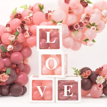 Pudełka na balony LOVE, 30x30 cm, biały