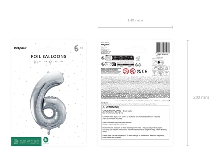 Balon foliowy Cyfra ''6'', 72cm, srebrny